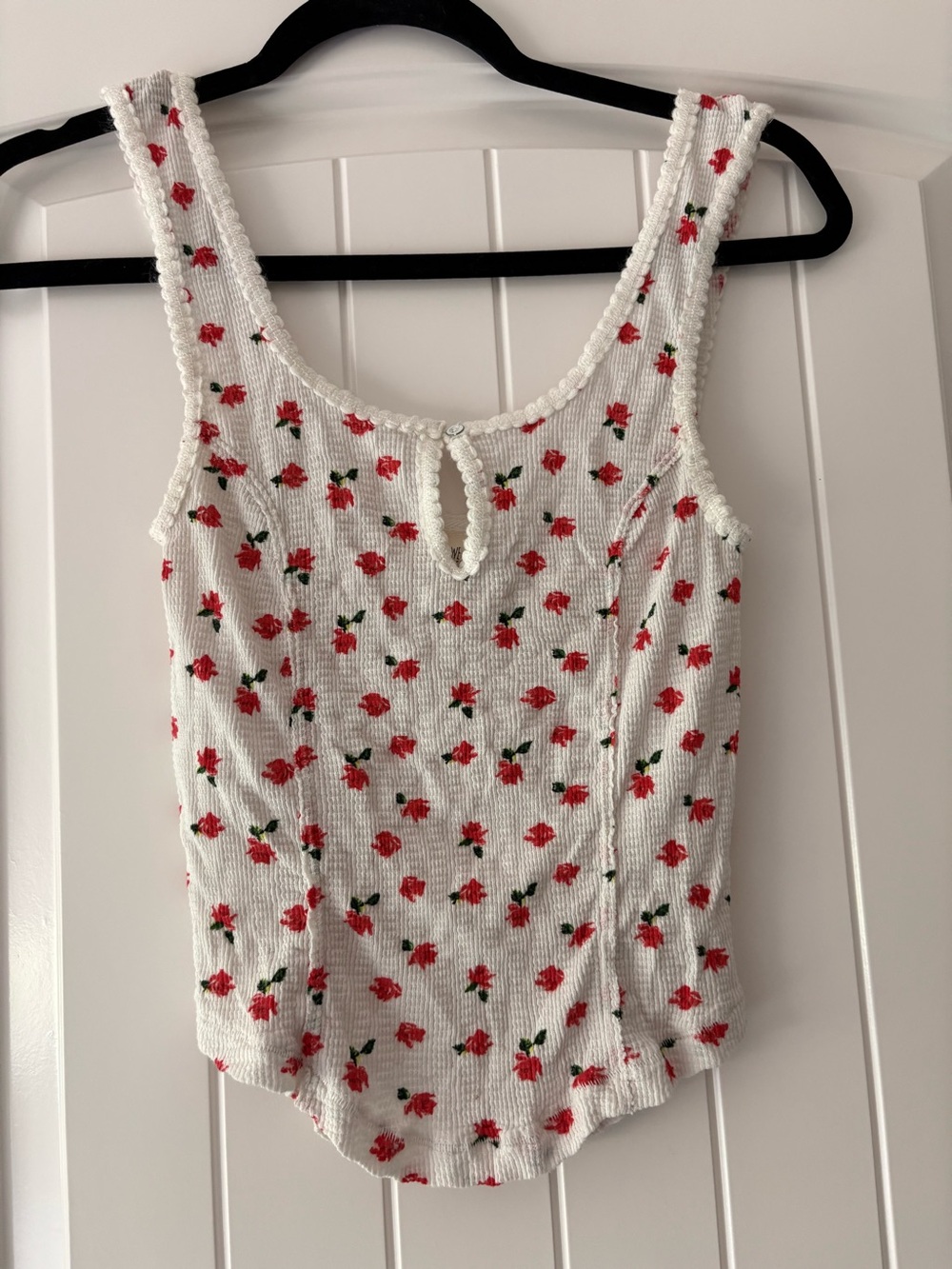 We The Free White Knit Tank with Red Rose Print